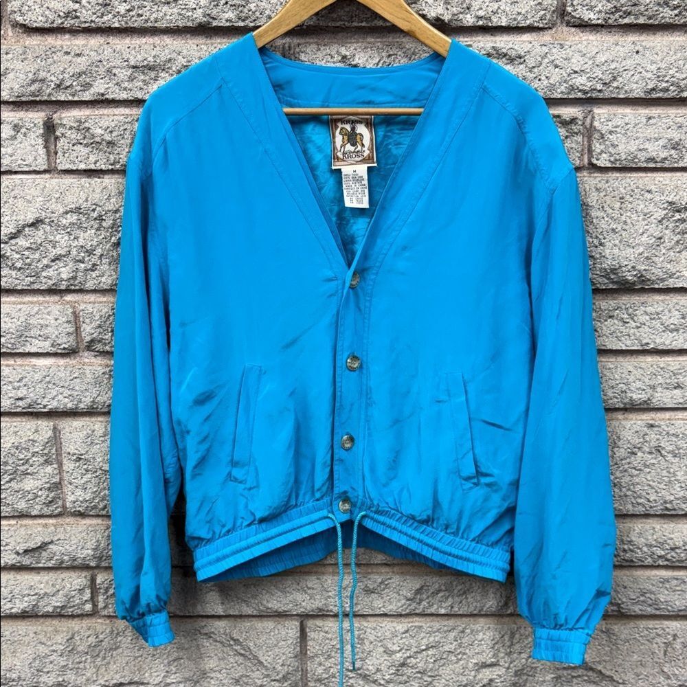 Vibrant Blue 100 % Silk Kriss Kross Women's Bomber Jacket